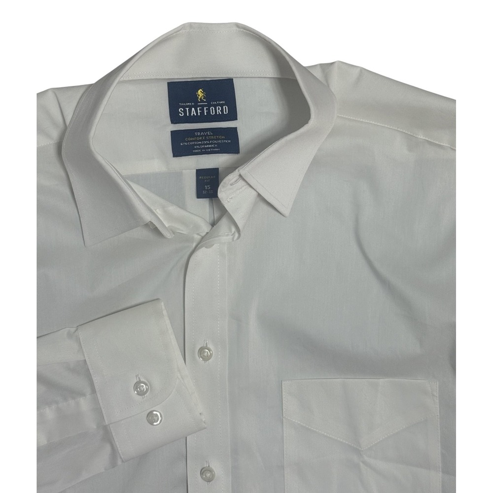Stafford Shirt Mens 15 32/33 White Travel Comfort Stretch‎ Dress Long Sleeve